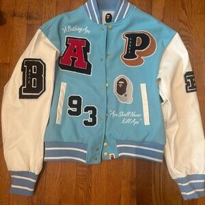Bape crazy patch varsity jacket